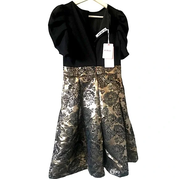 Goth Dress Black Knit Bodice & Gold Floral Brocade by JJ’s House NWT - Picture 3 of 9